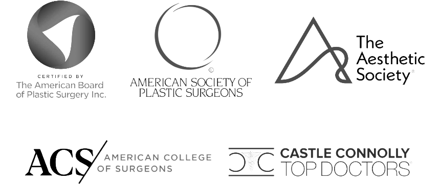 The American Board of plastic Surgery, American Society of Plastic Surgeons, The Aesthetic Society, Castle Connolly Top Doctors, American College of Surgeons